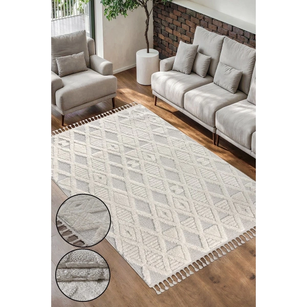 Bukle Dokuma Yumuşak Halı Salon Oturma Odası Mutfak Yatak Odası Antre Yolluk Kilim Krem