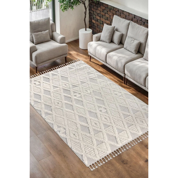 Bukle Dokuma Yumuşak Halı Salon Oturma Odası Mutfak Yatak Odası Antre Yolluk Kilim Krem