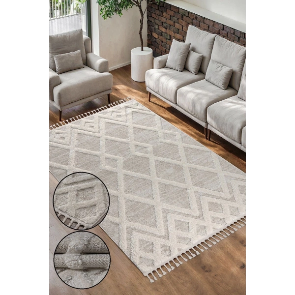 Bukle Dokuma Yumuşak Halı Salon Oturma Odası Mutfak Yatak Odası Antre Yolluk Kilim Krem Bej