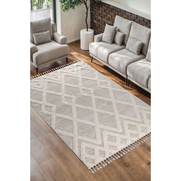 Bukle Dokuma Yumuşak Halı Salon Oturma Odası Mutfak Yatak Odası Antre Yolluk Kilim Krem Bej
