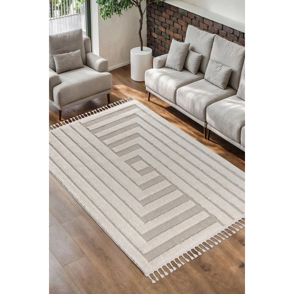 Bukle Dokuma Yumuşak Halı Salon Oturma Odası Mutfak Yatak Odası Yolluk Kilim Krem Bej