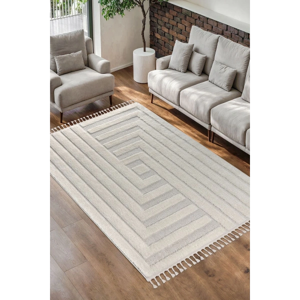 Bukle Dokuma Yumuşak Halı Salon Oturma Odası Mutfak Yatak Odası Yolluk Kilim Krem Beyaz