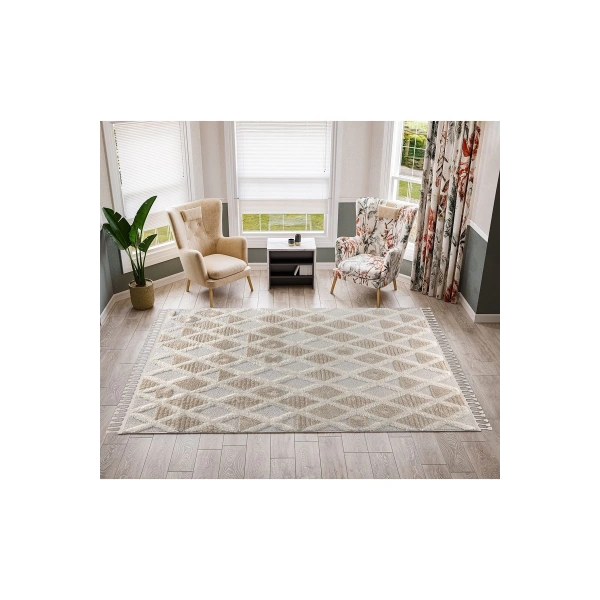 Bukle Dokuma Yumuşak Halı Salon Oturma Odası Mutfak Yatak Odası Yolluk Kilim Krem Bej