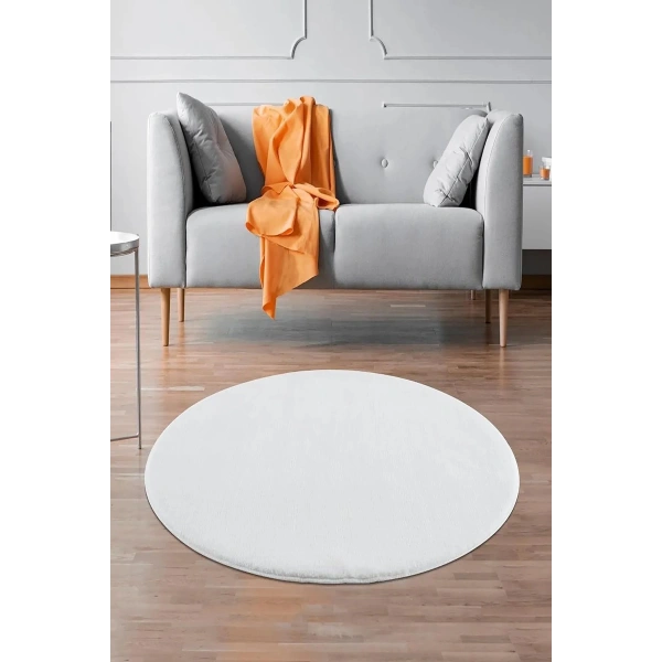Beyaz Post Peluş Tavşan Tüyü Kaymaz Taban Makinede Yıkanabilir Toz Vermez Halı Yolluk Kilim