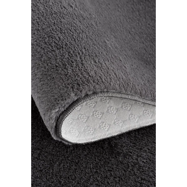 Antrasit Post Peluş Tavşan Tüyü Kaymaz Taban Makinede Yıkanabilir Toz Vermez Yuvarlak Halı Kilim