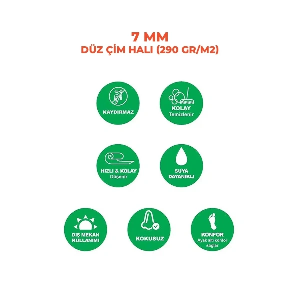 Yeşil Suni Çim Dekoratif 1. Kalite Balkon Bahçe Havuz Veranda Kaymaz Taban Halı Dış Mekan 7 Mm