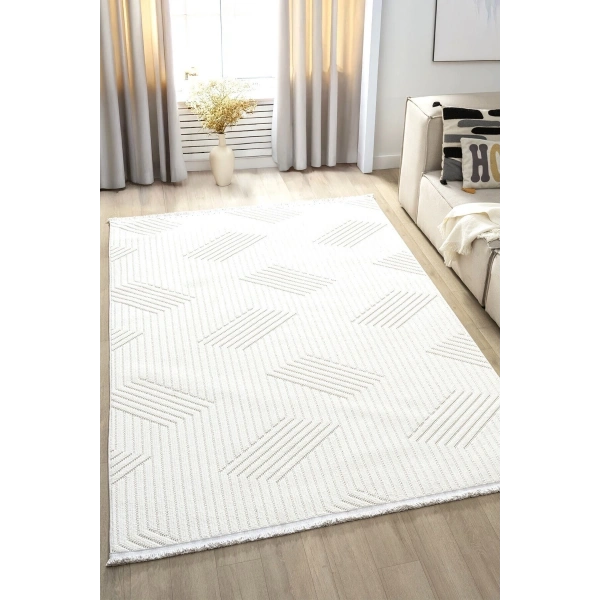 Beyaz Krem Bukle Yumuşak Dokulu Bukleli Halı Kilim Salon Mutfak Koridor Yolluk Dokuma Makine Halısı