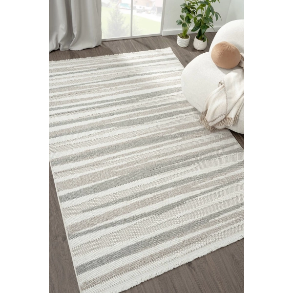 Krem Bej Gri Bukleli Yumuşak Dokulu Bukle Halı Kilim Salon Mutfak Yolluk Dokuma Makine Halısı