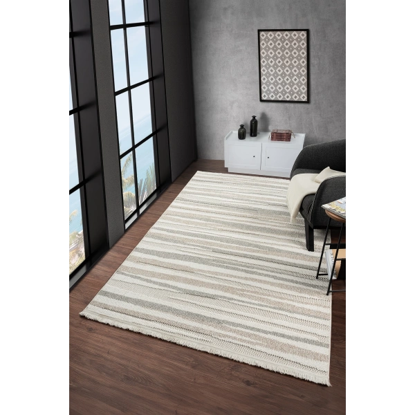 Krem Bej Gri Bukleli Yumuşak Dokulu Bukle Halı Kilim Salon Mutfak Yolluk Dokuma Makine Halısı