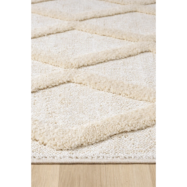 Yumuşak Bej Krem Bukleli Ve Havlı Iskandinav Dokuma Halı Oturma Odası Salon Mutfak Yolluk Antre