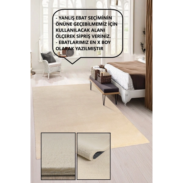 Bej Kaymaz Taban Yıkanabilir Post Peluş Halı Salon Mutfak Çocuk Oturma Odası Yolluk Antre Halısı