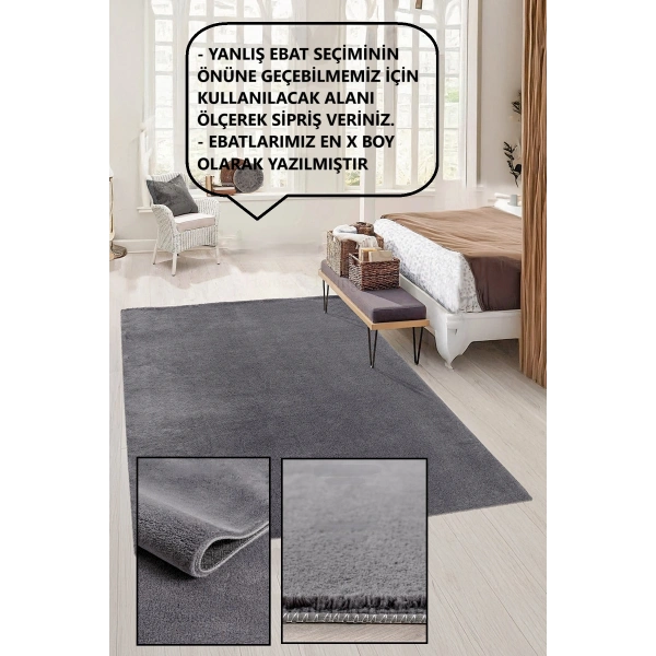 Antrasit Gri Kaymaz Taban Yıkanabilir Post Peluş Halı Salon Mutfak Çocuk Oturma Odası Yolluk Halısı