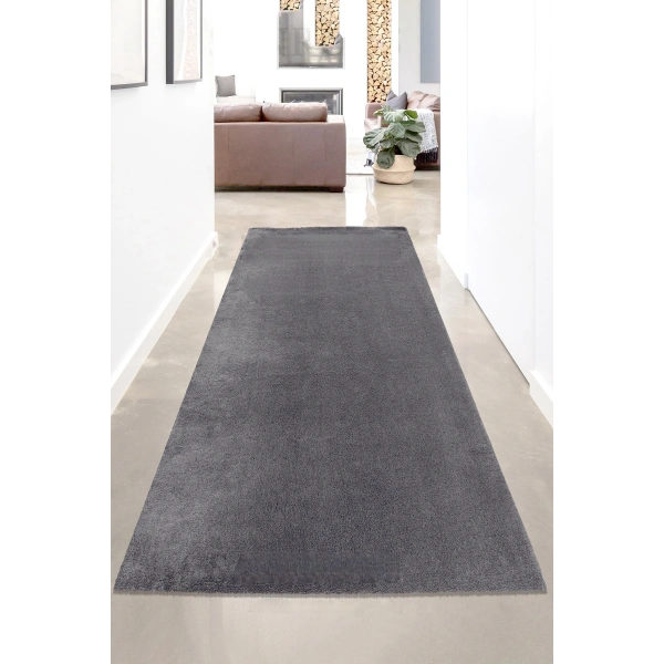 Antrasit Gri Kaymaz Taban Yıkanabilir Post Peluş Halı Salon Mutfak Çocuk Oturma Odası Yolluk Halısı