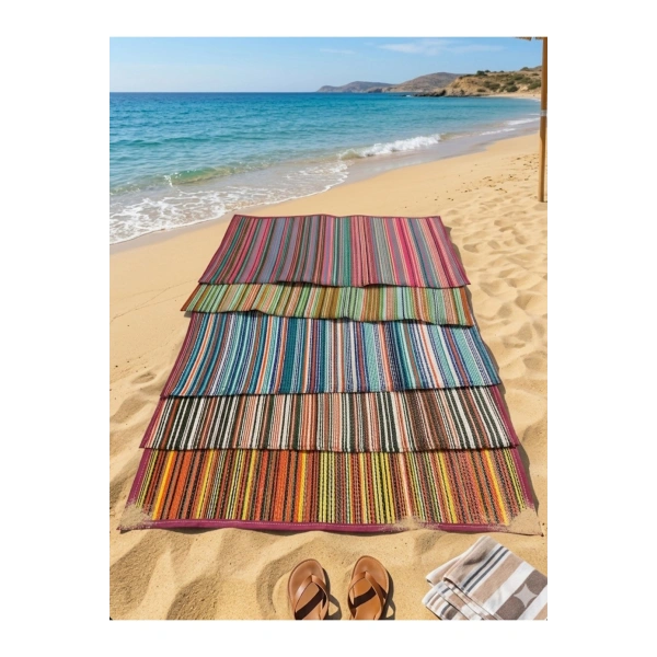 Plastik Halı Renkli Katlanabilir Çift Taraflı Plaj Kamp Piknik Balkon Hasır Mat Karavan Halısı Kilim