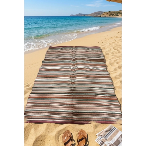 Plastik Halı Renkli Katlanabilir Çift Taraflı Plaj Kamp Piknik Balkon Hasır Mat Karavan Halısı Kilim
