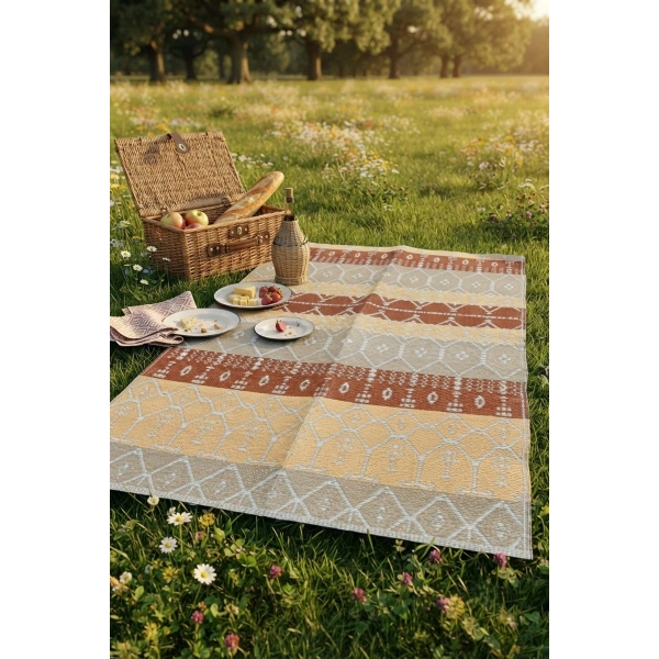 Plastik Hasır Halı Katlanabilir Çift Taraflı Yıkanabilir Plaj Kamp Piknik Karavan Halısı Kilim