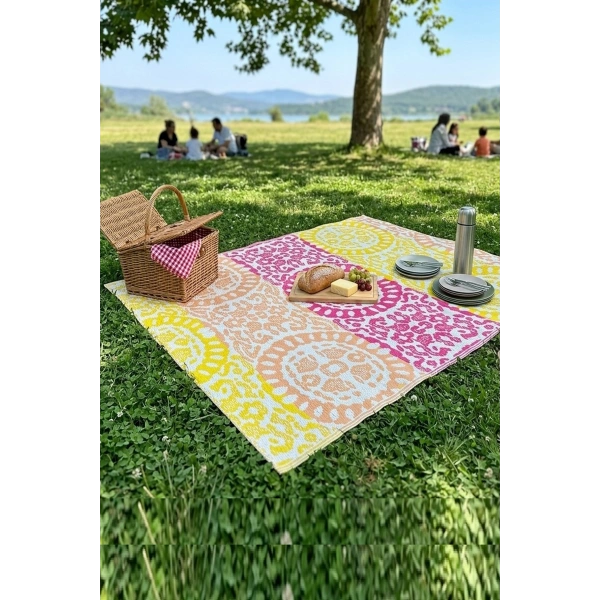 Plastik Hasır Halı Katlanabilir Çift Taraflı Yıkanabilir Plaj Kamp Piknik Karavan Halısı Kilim