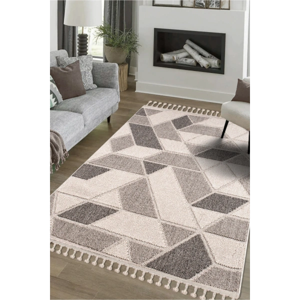 Bukleli Modern İskandinav Bej Krem Makine Halısı Yolluk Antre Mutfak Salon Oturma Odası Koridor Sisa