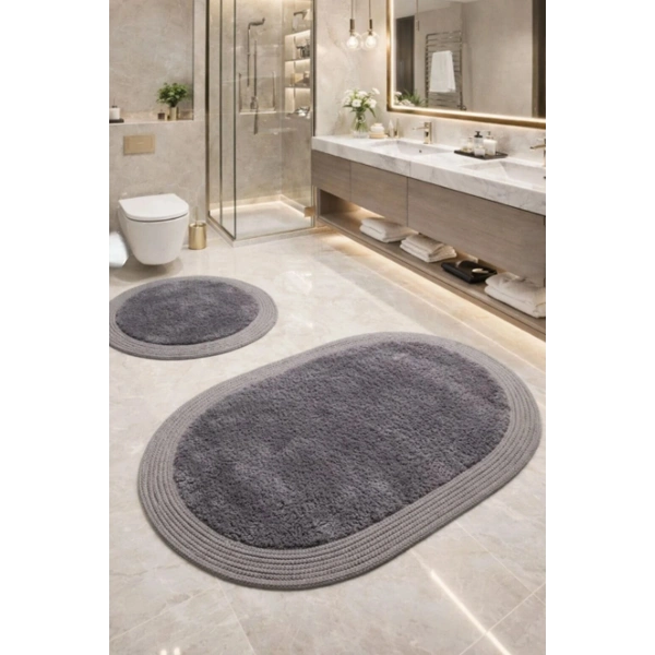 2’li Post Banyo Paspas Seti Kaymaz Taban Yıkanabilir Peluş Jüt Kenar Detaylı Oval Yuvarlak 100x60 60x60 Kilim Halı