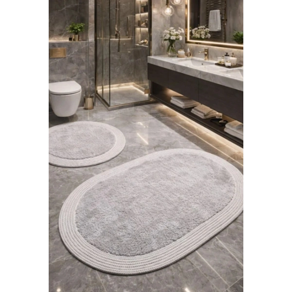 2’li Post Banyo Paspas Seti Kaymaz Taban Yıkanabilir Peluş Jüt Kenar Detaylı Oval Yuvarlak 100x60 60x60 Kilim Halı