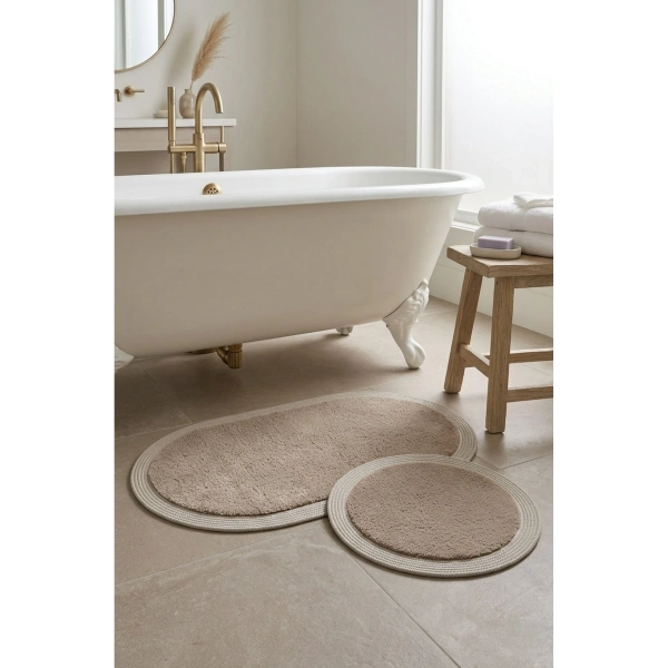 2’li Post Banyo Paspas Seti Kaymaz Taban Yıkanabilir Peluş Jüt Kenar Detaylı Oval Yuvarlak 100x60 60x60 Kilim Halı