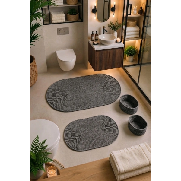 4 Parça Banyo Paspas Seti Takımı Kaymaz Yıkanabilir Çift Taraflı Banyo Düzenleyicisi 2 Sepet
