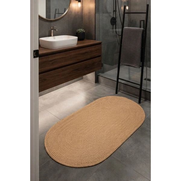 Banyo Paspası Çift Taraflı Yıkanabilir Kaymaz Oval Jüt Tekli Paspas Hasır Yolluk Halı Kilim