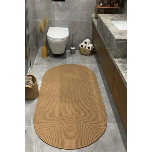 Banyo Paspası Çift Taraflı Yıkanabilir Kaymaz Oval Jüt Tekli Paspas Hasır Yolluk Halı Kilim