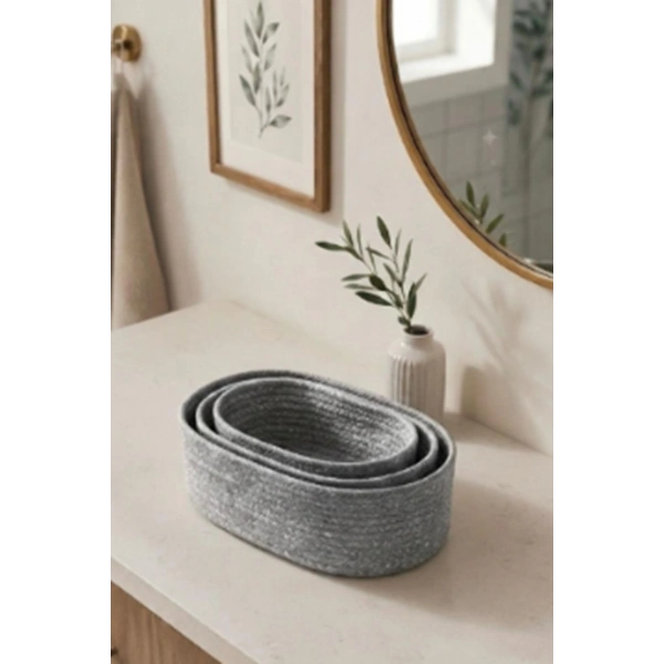 3 Lü Sepet El Dokuma Sunum Organizer Oval Jüt Hasır Sepet Seti Banyo Düzenleyicisi Takı Kutusu Dolap Düzenleme Yatak Odası