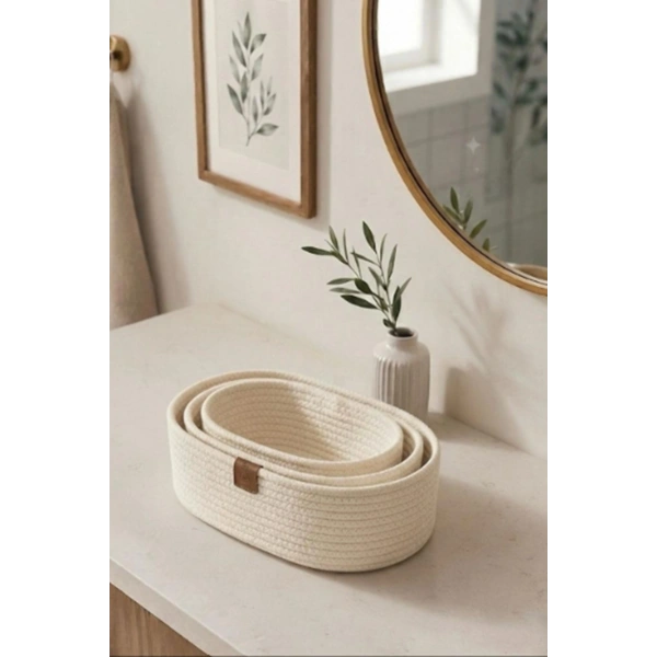 3 Lü Sepet El Dokuma Sunum Organizer Oval Jüt Hasır Sepet Seti Banyo Düzenleyicisi Takı Kutusu Dolap Düzenleme Yatak Odası
