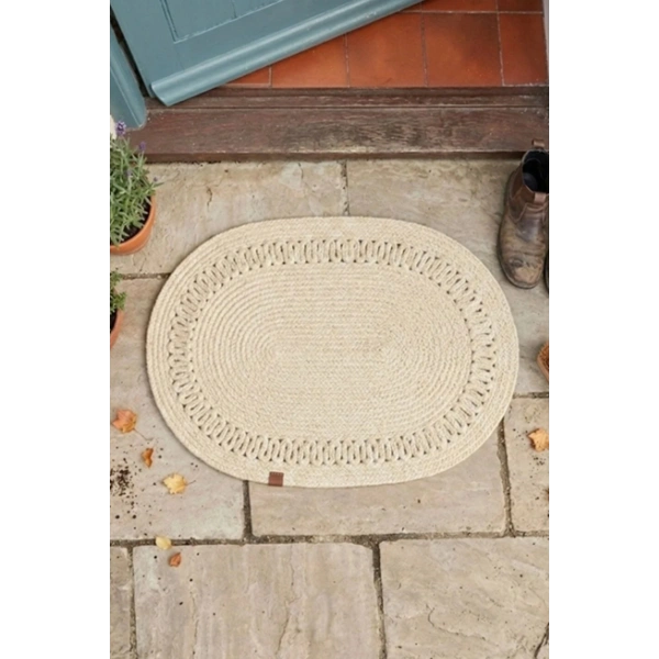 Kapı Önü Paspası 40x60 Bohem Tarz Yıkanabilir Çift Taraflı Jüt Paspas Hasır Banyo Dış Kapı