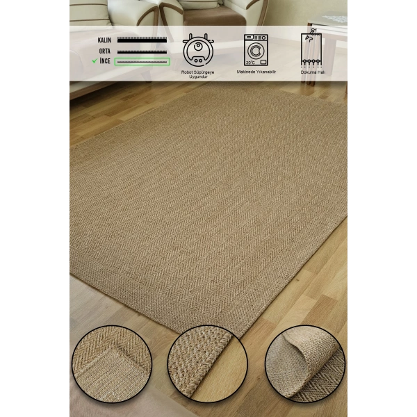 Simerev Halı Bohem Dokuma Örme Modern Jüt Hasır Kaymaz Taban Yıkanabilir Antialerjik Yolluk Kilim