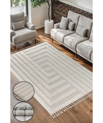 Bukle Dokuma Yumuşak Halı Salon Oturma Odası Mutfak Yatak Odası Yolluk Kilim Krem Beyaz