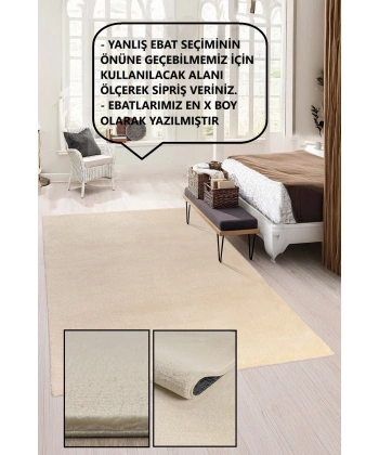 Bej Kaymaz Taban Yıkanabilir Post Peluş Halı Salon Mutfak Çocuk Oturma Odası Yolluk Antre Halısı