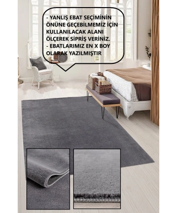 Antrasit Gri Kaymaz Taban Yıkanabilir Post Peluş Halı Salon Mutfak Çocuk Oturma Odası Yolluk Halısı