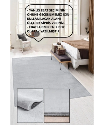 Gri Kaymaz Taban Yıkanabilir Post Peluş Halı Salon Mutfak Çocuk Oturma Odası Yolluk Antre Halısı
