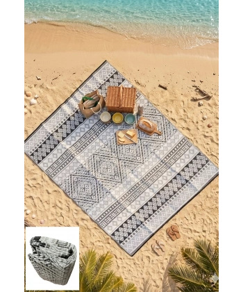 XL 10 - 12 Kişilik Plastik Hasır Halı Katlanabilir Çift Taraflı Yıkanabilir Plaj Kamp Piknik Karavan Halısı Kilim