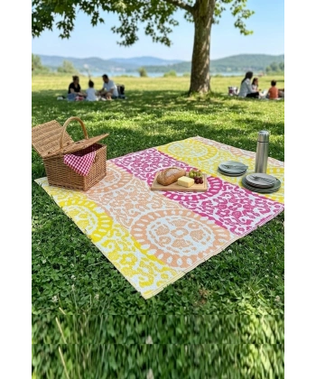 Plastik Hasır Halı Katlanabilir Çift Taraflı Yıkanabilir Plaj Kamp Piknik Karavan Halısı Kilim