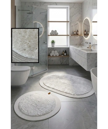 2’li Post Banyo Paspas Seti Kaymaz Taban Yıkanabilir Peluş Jüt Kenar Detaylı Oval Yuvarlak 100x60 60x60 Kilim Halı