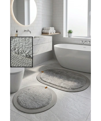 2’li Post Banyo Paspas Seti Kaymaz Taban Yıkanabilir Peluş Jüt Kenar Detaylı Oval Yuvarlak 100x60 60x60 Kilim Halı