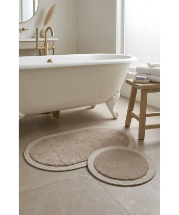 2’li Post Banyo Paspas Seti Kaymaz Taban Yıkanabilir Peluş Jüt Kenar Detaylı Oval Yuvarlak 100x60 60x60 Kilim Halı