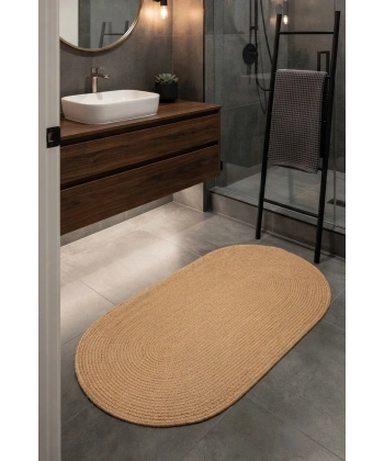 Banyo Paspası Çift Taraflı Yıkanabilir Kaymaz Oval Jüt Tekli Paspas Hasır Yolluk Halı Kilim