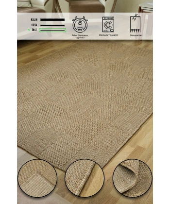 Simerev Halı Bohem Dokuma Örme Modern Jüt Hasır Kaymaz Taban Yıkanabilir Antialerjik Yolluk Kilim