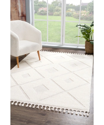 SİMEREV HALI Beyaz Bej Yumuşak Peluş Shaggy Modern Dokuma Salon Mutfak Çocuk Oturma Odası Halısı