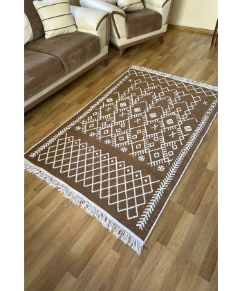 SİMEREV HALI Pamuk Dokuma Yumuşak Çift Taraflı Yıkanabilir Saçaklı Salon Mutfak Yolluk Kilim