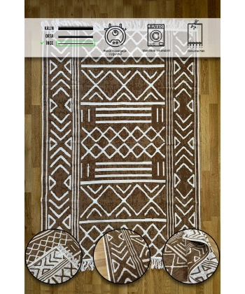 SİMEREV HALI Pamuk Dokuma Yumuşak Çift Taraflı Yıkanabilir Saçaklı Salon Mutfak Yolluk Kilim