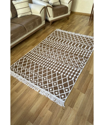 SİMEREV HALI Pamuk Dokuma Yumuşak Çift Taraflı Yıkanabilir Saçaklı Salon Mutfak Yolluk Kilim