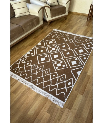 SİMEREV HALI Pamuk Dokuma Yumuşak Çift Taraflı Yıkanabilir Saçaklı Salon Mutfak Yolluk Kilim