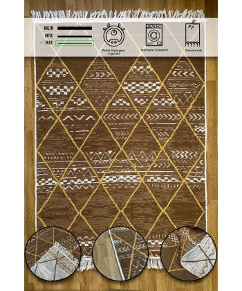 SİMEREV HALI Pamuk Dokuma Yumuşak Çift Taraflı Yıkanabilir Saçaklı Salon Mutfak Yolluk Kilim