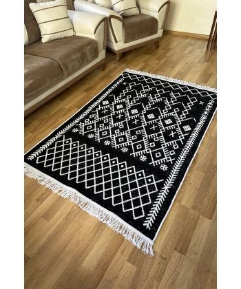 SİMEREV HALI Pamuk Dokuma Yumuşak Çift Taraflı Yıkanabilir Saçaklı Salon Mutfak Yolluk Kilim